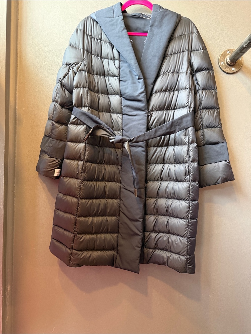 MaxMara the cube navy blue Quilted Belted Puffer Coat. Reversible.